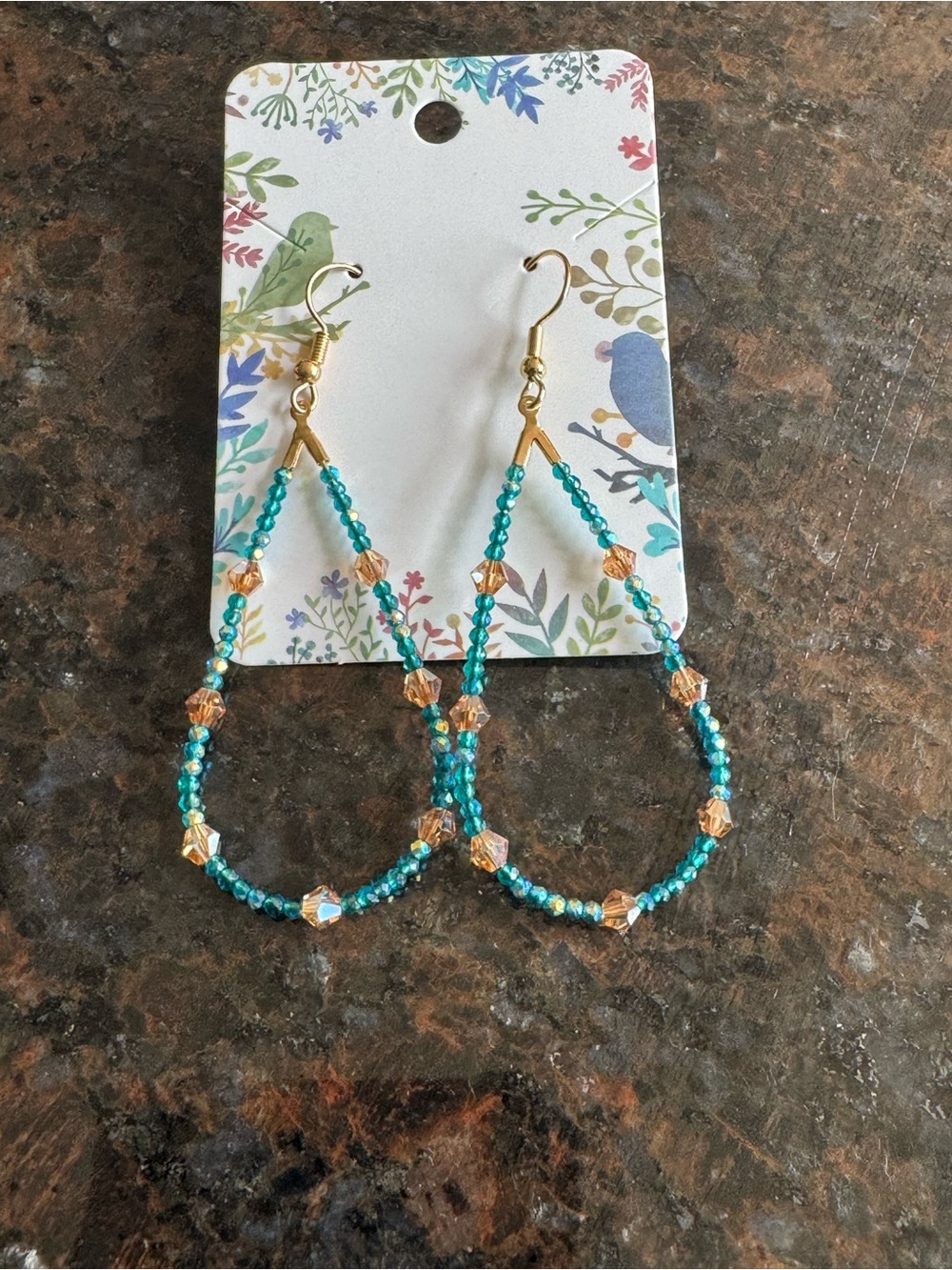 Handcrafted Crystal Glass Blue Champagne Bead Multicolor Sheen Teardrop Earrings
